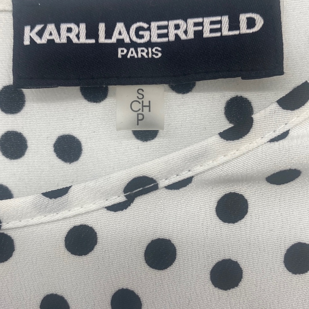 Karl Lagerfield Polka Dot Bell Sleeve Top - Picture 4 of 5